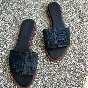 Tory Burch Sandals Blue Leather Mesh